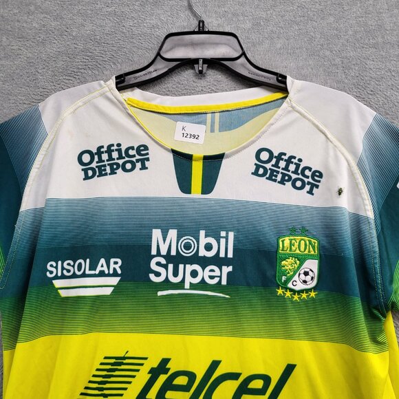 Leon Men Soccer Away Jersey Large Yellow‎ Striped Ciudad Maderas Crew Neck - Picture 3 of 9